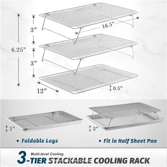 HIWARE Stainless Steel Stackable Cooling Rack for Baking, 3 Tier 12”x - Picture 2 of 8